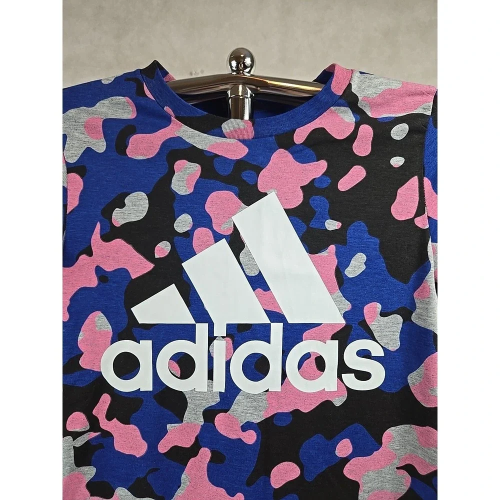 Adidas Shirt Boys Size Large Short Sleeve Blue‎ Pink Camo T-Shirt Active Tee NWT